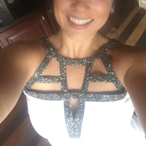 Charlotte Russe White and gray sparkly geometric moon rock mini cocktail dress! - Picture 2 of 15